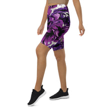 Floral Fitness: Women's Mile After Mile Biker Shorts - Purple Flowers 001 Exclusive Leggings Running Shorts Tights Womens