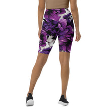 Floral Fitness: Women's Mile After Mile Biker Shorts - Purple Flowers 001 Exclusive Leggings Running Shorts Tights Womens
