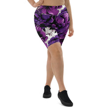 Floral Fitness: Women's Mile After Mile Biker Shorts - Purple Flowers 001 Exclusive Leggings Running Shorts Tights Womens