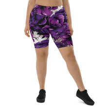 Floral Fitness: Women's Mile After Mile Biker Shorts - Purple Flowers 001 Exclusive Leggings Running Shorts Tights Womens