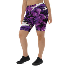 Floral Fitness: Women's Mile After Mile Biker Shorts - Purple Flowers 001 Exclusive Leggings Running Shorts Tights Womens
