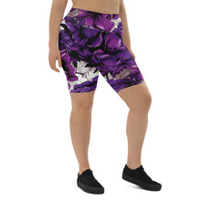 Floral Fitness: Women's Mile After Mile Biker Shorts - Purple Flowers 001 Exclusive Leggings Running Shorts Tights Womens
