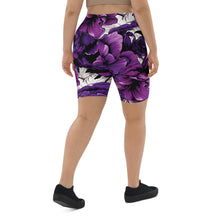 Floral Fitness: Women's Mile After Mile Biker Shorts - Purple Flowers 001 Exclusive Leggings Running Shorts Tights Womens