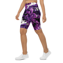 Floral Fitness: Women's Mile After Mile Biker Shorts - Purple Flowers 001 Exclusive Leggings Running Shorts Tights Womens