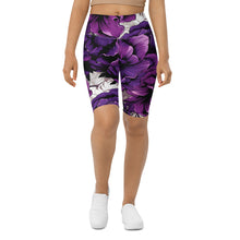 Floral Fitness: Women's Mile After Mile Biker Shorts - Purple Flowers 001 Exclusive Leggings Running Shorts Tights Womens