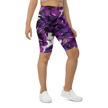 Floral Fitness: Women's Mile After Mile Biker Shorts - Purple Flowers 001 Exclusive Leggings Running Shorts Tights Womens