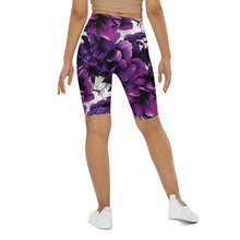 Floral Fitness: Women's Mile After Mile Biker Shorts - Purple Flowers 001 Exclusive Leggings Running Shorts Tights Womens