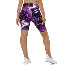 Floral Fitness: Women's Mile After Mile Biker Shorts - Purple Flowers 001 Exclusive Leggings Running Shorts Tights Womens