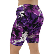 Floral Fitness: Women's Mile After Mile Biker Shorts - Purple Flowers 001 Exclusive Leggings Running Shorts Tights Womens