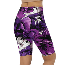 Floral Fitness: Women's Mile After Mile Biker Shorts - Purple Flowers 001 Exclusive Leggings Running Shorts Tights Womens