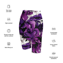 Floral Fitness: Women's Mile After Mile Biker Shorts - Purple Flowers 001 Exclusive Leggings Running Shorts Tights Womens