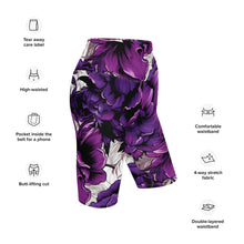Floral Fitness: Women's Mile After Mile Biker Shorts - Purple Flowers 001 Exclusive Leggings Running Shorts Tights Womens