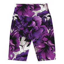 Floral Fitness: Women's Mile After Mile Biker Shorts - Purple Flowers 001 Exclusive Leggings Running Shorts Tights Womens