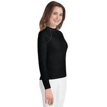 Girls Long Sleeve Rash Guard – Youth Fitness Top in Essential Colors – Noir
