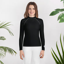 Girls Long Sleeve Rash Guard – Youth Fitness Top in Essential Colors – Noir