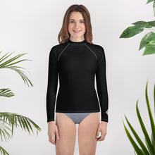 Girls Long Sleeve Rash Guard – Youth Fitness Top in Essential Colors – Noir