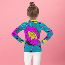 Girl's Pop Art BJJ Long Sleeve Rash Guards - Roy Lichtenstein Inspired Dahlia Print 001 BJJ Boxing Dahlia Exclusive Fitness Flower Girls Grappling Jiu-Jitsu Kids Long Sleeve Pop Art Rash Guard Running Striking Swimwear Unisex Yoga