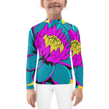 Girl's Pop Art BJJ Long Sleeve Rash Guards - Roy Lichtenstein Inspired Dahlia Print 001 BJJ Boxing Dahlia Exclusive Fitness Flower Girls Grappling Jiu-Jitsu Kids Long Sleeve Pop Art Rash Guard Running Striking Swimwear Unisex Yoga