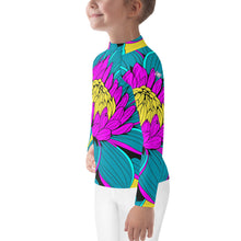 Girl's Pop Art BJJ Long Sleeve Rash Guards - Roy Lichtenstein Inspired Dahlia Print 001 BJJ Boxing Dahlia Exclusive Fitness Flower Girls Grappling Jiu-Jitsu Kids Long Sleeve Pop Art Rash Guard Running Striking Swimwear Unisex Yoga