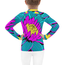 Girl's Pop Art BJJ Long Sleeve Rash Guards - Roy Lichtenstein Inspired Dahlia Print 001 BJJ Boxing Dahlia Exclusive Fitness Flower Girls Grappling Jiu-Jitsu Kids Long Sleeve Pop Art Rash Guard Running Striking Swimwear Unisex Yoga