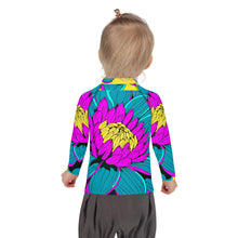 Girl's Pop Art BJJ Long Sleeve Rash Guards - Roy Lichtenstein Inspired Dahlia Print 001 BJJ Boxing Dahlia Exclusive Fitness Flower Girls Grappling Jiu-Jitsu Kids Long Sleeve Pop Art Rash Guard Rash Guards Rashguard Running Striking Swimwear Unisex Yoga