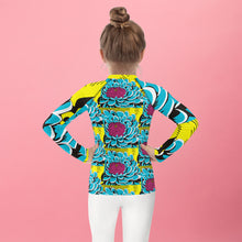 Girl's Pop Art BJJ Long Sleeve Rash Guards - Roy Lichtenstein Inspired Dahlia Print 002 Dahlia Exclusive Girls Kids Long Sleeve Rash Guard Swimwear