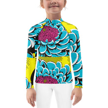 Girl's Pop Art BJJ Long Sleeve Rash Guards - Roy Lichtenstein Inspired Dahlia Print 002 Dahlia Exclusive Girls Kids Long Sleeve Rash Guard Swimwear