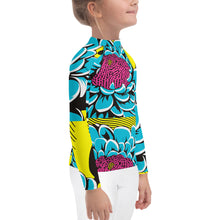 Girl's Pop Art BJJ Long Sleeve Rash Guards - Roy Lichtenstein Inspired Dahlia Print 002 Dahlia Exclusive Girls Kids Long Sleeve Rash Guard Swimwear