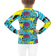 Girl's Pop Art BJJ Long Sleeve Rash Guards - Roy Lichtenstein Inspired Dahlia Print 002 Dahlia Exclusive Girls Kids Long Sleeve Rash Guard Swimwear