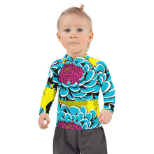 Girl's Pop Art BJJ Long Sleeve Rash Guards - Roy Lichtenstein Inspired Dahlia Print 002 Dahlia Exclusive Girls Kids Long Sleeve Rash Guard Swimwear