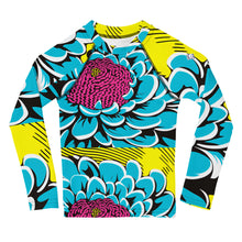 Girl's Pop Art BJJ Long Sleeve Rash Guards - Roy Lichtenstein Inspired Dahlia Print 002 Dahlia Exclusive Girls Kids Long Sleeve Rash Guard Swimwear
