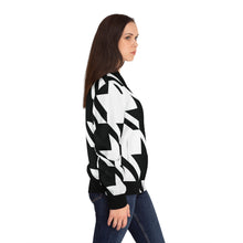 Houndstooth Glam: Women's Urban Bomber Jacket AOP AOP Clothing Athleisure Exclusive Halloween Houndstooth Jackets Long Sleeves Sublimation Women's Clothing