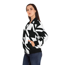 Houndstooth Glam: Women's Urban Bomber Jacket AOP AOP Clothing Athleisure Exclusive Halloween Houndstooth Jackets Long Sleeves Sublimation Women's Clothing