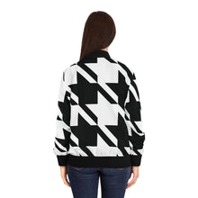 Houndstooth Glam: Women's Urban Bomber Jacket AOP AOP Clothing Athleisure Exclusive Halloween Houndstooth Jackets Long Sleeves Sublimation Women's Clothing
