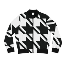 Houndstooth Glam: Women's Urban Bomber Jacket AOP AOP Clothing Athleisure Exclusive Halloween Houndstooth Jackets Long Sleeves Sublimation Women's Clothing