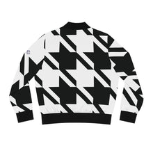 Houndstooth Glam: Women's Urban Bomber Jacket AOP AOP Clothing Athleisure Exclusive Halloween Houndstooth Jackets Long Sleeves Sublimation Women's Clothing