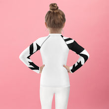 Kid's Girls Long Sleeve BJJ Rash Guard - Houndstooth 001 Blanc Exclusive Girls Houndstooth Kids Long Sleeve Rash Guards Swimwear