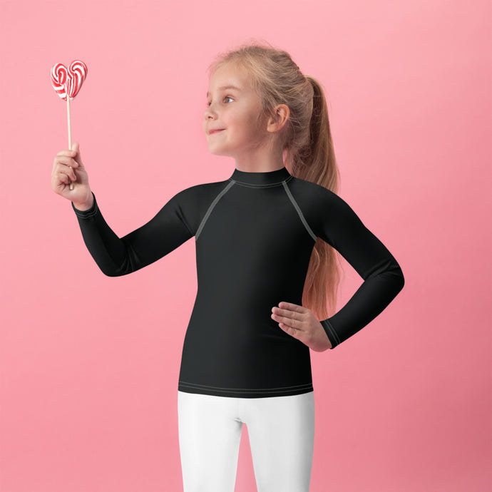 Little Trendsetter: Kid's Solid Color Rash Guards for Her - Noir Exclusive Girls Kids Long Sleeve Rash Guard Solid Color Swimwear