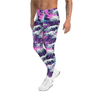 Men's Athletic Leggings - Purple Wave 003 Exclusive Great Wave Kanagawa Leggings Mens Pants trousers