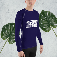 Mens Long Sleeve BJJ Rash Guard - Jiu-Jitsu 001 - Midnight Blue BJJ Exclusive Jiu-Jitsu Long Sleeve Mens Rash Guard