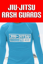 Mens Long Sleeve BJJ Rash Guard - Jiu-Jitsu 006 - Cyan