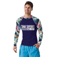 Mens Long Sleeve BJJ Rash Guard - Jiu-Jitsu 021 - The Great Wave Sakura 002 BJJ Exclusive Great Wave Jiu-Jitsu Kanagawa Long Sleeve Mens Rash Guard