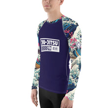 Mens Long Sleeve BJJ Rash Guard - Jiu-Jitsu 021 - The Great Wave Sakura 002 BJJ Exclusive Great Wave Jiu-Jitsu Kanagawa Long Sleeve Mens Rash Guard