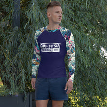 Mens Long Sleeve BJJ Rash Guard - Jiu-Jitsu 021 - The Great Wave Sakura 002 BJJ Exclusive Great Wave Jiu-Jitsu Kanagawa Long Sleeve Mens Rash Guard