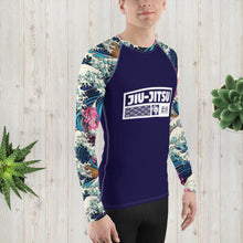 Mens Long Sleeve BJJ Rash Guard - Jiu-Jitsu 021 - The Great Wave Sakura 002 BJJ Exclusive Great Wave Jiu-Jitsu Kanagawa Long Sleeve Mens Rash Guard