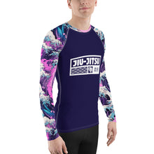 Mens Long Sleeve BJJ Rash Guard - Jiu-Jitsu 022 - Purple Wave 003 BJJ Exclusive Great Wave Jiu-Jitsu Kanagawa Long Sleeve Mens Rash Guard