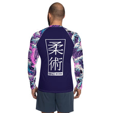 Mens Long Sleeve BJJ Rash Guard - Jiu-Jitsu 022 - Purple Wave 003 BJJ Exclusive Great Wave Jiu-Jitsu Kanagawa Long Sleeve Mens Rash Guard