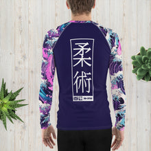 Mens Long Sleeve BJJ Rash Guard - Jiu-Jitsu 022 - Purple Wave 003 BJJ Exclusive Great Wave Jiu-Jitsu Kanagawa Long Sleeve Mens Rash Guard