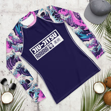Mens Long Sleeve BJJ Rash Guard - Jiu-Jitsu 022 - Purple Wave 003 BJJ Exclusive Great Wave Jiu-Jitsu Kanagawa Long Sleeve Mens Rash Guard