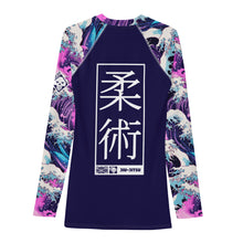 Mens Long Sleeve BJJ Rash Guard - Jiu-Jitsu 022 - Purple Wave 003 BJJ Exclusive Great Wave Jiu-Jitsu Kanagawa Long Sleeve Mens Rash Guard